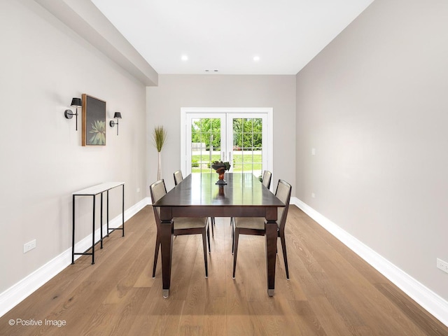 608 W 55th St, Hinsdale, IL 60521 - dining room featuring light wood finished floors, french doors, baseboards, and recessed lighting