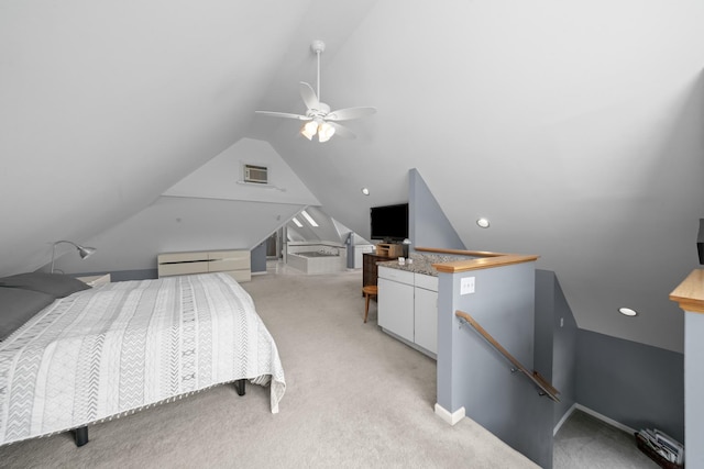 119 E 4th St, Sandwich, IL 60548 - bedroom featuring lofted ceiling, light colored carpet, and ceiling fan