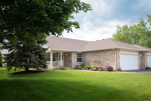 4707 Mikasa Ct, Joliet, IL 60431 - ranch-style house with a garage, brick siding, and a front lawn