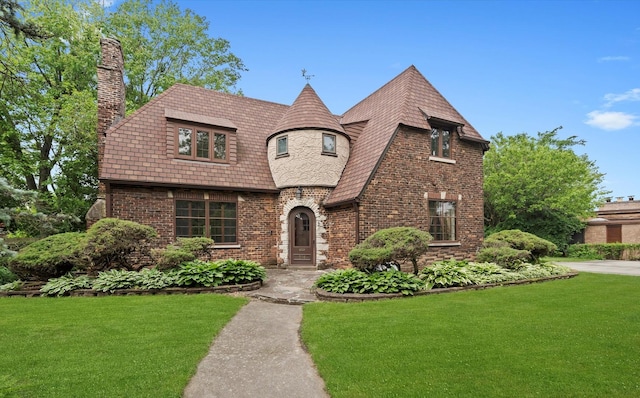 236 Country Club Rd, Chicago Heights, IL 60411 - english style home with a chimney, a front yard, and brick siding