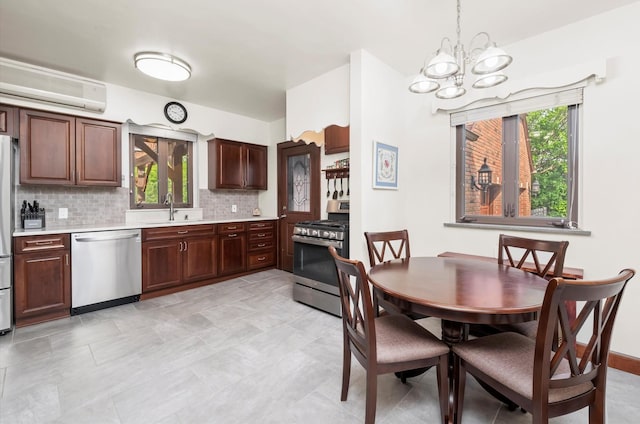 236 Country Club Rd, Chicago Heights, IL 60411 - dining space with a wall mounted AC, a chandelier, and healthy amount of natural light