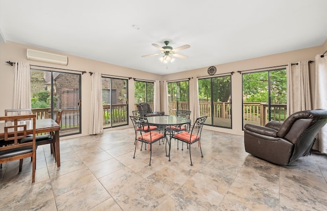 236 Country Club Rd, Chicago Heights, IL 60411 - dining space with a wall unit AC, ceiling fan, and plenty of natural light
