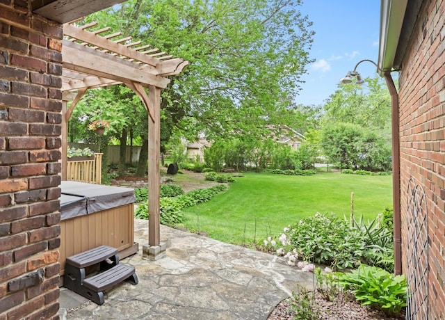 236 Country Club Rd, Chicago Heights, IL 60411 - view of grassy yard featuring a hot tub, a patio area, and a pergola