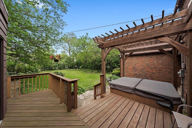 236 Country Club Rd, Chicago Heights, IL 60411 - wooden terrace featuring a hot tub, a pergola, and a yard