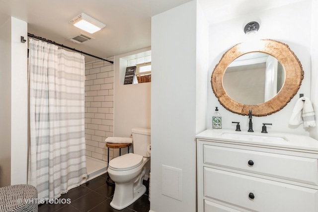 bathroom with vanity, tile patterned flooring, and a shower with shower curtain