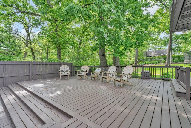 9109 W 123rd St, Palos Park, IL 60464 - wooden deck featuring a fenced backyard and view of wooded area