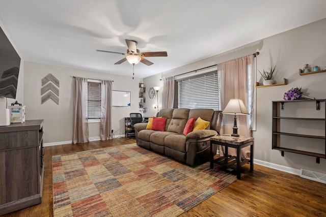 35 Lynwood Dr, Morris, IL 60450 - living room with a ceiling fan, wood finished floors, and baseboards