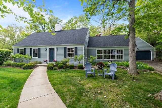 710 Longwood Dr, Lake Forest, IL 60045 - cape cod-style house featuring a chimney, a front lawn, a shingled roof, and an attached garage