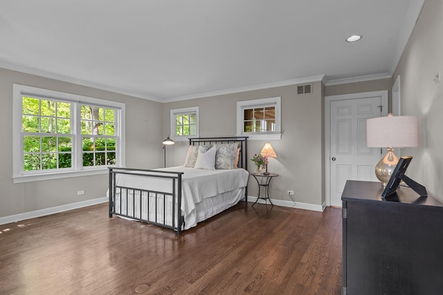 710 Longwood Dr, Lake Forest, IL 60045 - bedroom featuring baseboards, dark wood-style floors, crown molding, and recessed lighting
