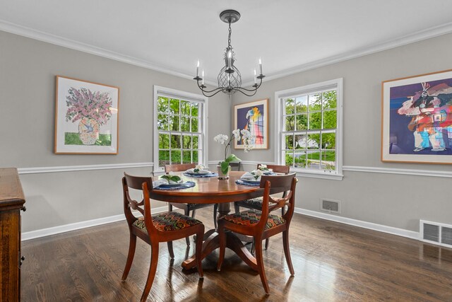 710 Longwood Dr, Lake Forest, IL 60045 - dining space with a chandelier, ornamental molding, healthy amount of natural light, wood finished floors, and baseboards