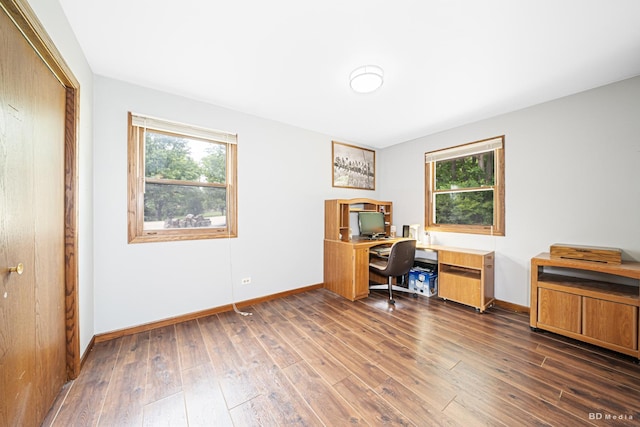 13443 S Forest Ln, Lockport, IL 60441 - home office featuring healthy amount of natural light, dark wood-style floors, and baseboards