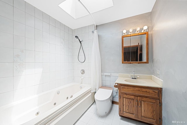 13443 S Forest Ln, Lockport, IL 60441 - bathroom with a combined bath / shower with jetted tub, toilet, vanity, and tile patterned flooring