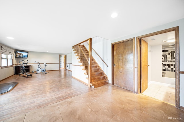 13443 S Forest Ln, Lockport, IL 60441 - workout area with recessed lighting, light tile patterned flooring, and baseboards