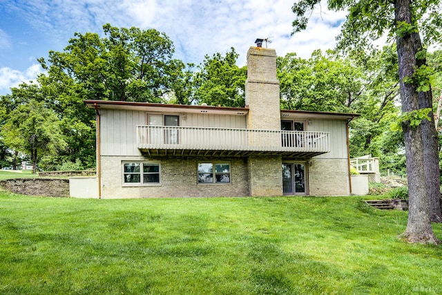 13443 S Forest Ln, Lockport, IL 60441 - rear view of property featuring a chimney, a lawn, and brick siding