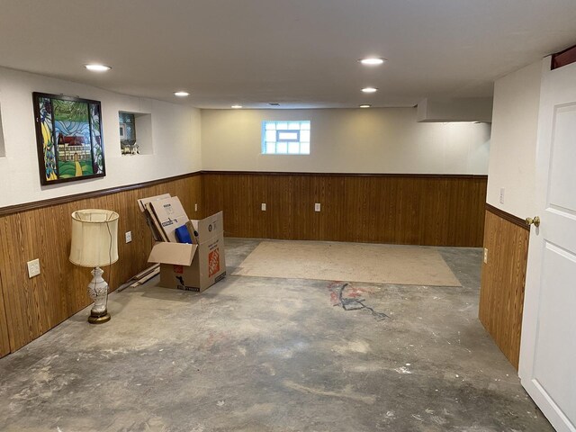 10724 S Ridgeway Ave, Chicago, IL 60655 - basement with a wainscoted wall, wooden walls, and recessed lighting