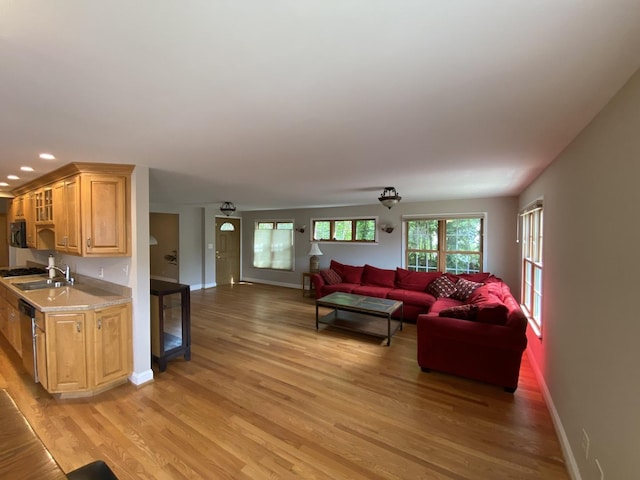 10724 S Ridgeway Ave, Chicago, IL 60655 - living room featuring light wood-style floors, baseboards, and recessed lighting