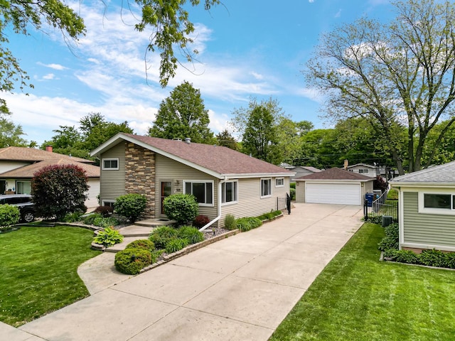 525 N 3rd Ave, Villa Park, IL 60181 - view of front of house with an outbuilding, a detached garage, a shingled roof, and cooling unit