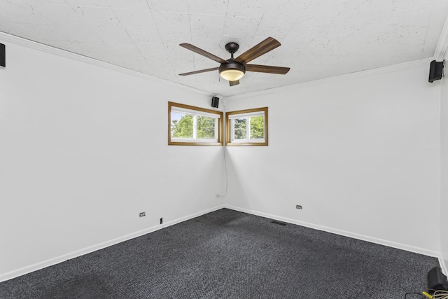 525 N 3rd Ave, Villa Park, IL 60181 - unfurnished room with a ceiling fan, dark colored carpet, ornamental molding, and baseboards