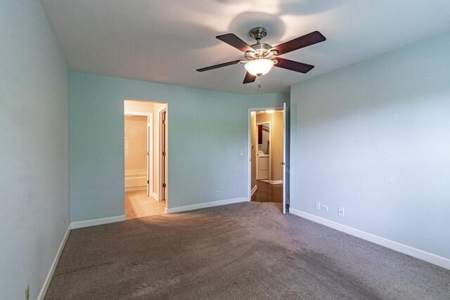 79 Willow Pkwy, Buffalo Grove, IL 60089 - unfurnished bedroom with baseboards, carpet, connected bathroom, and ceiling fan