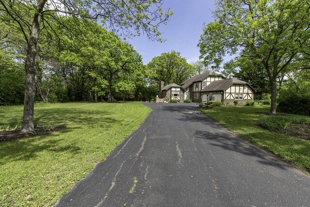 12375 W Ash Ct, Beach Park, IL 60099 - view of front of home with driveway, a front yard, a chimney, and view of scattered trees