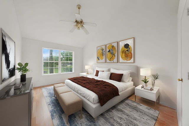 611 Kingsbridge Dr, Carol Stream, IL 60188 - bedroom featuring light wood-type flooring, vaulted ceiling, ceiling fan, and baseboards