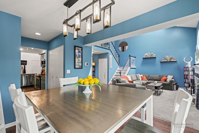870 N Auburn Woods Dr, Palatine, IL 60067 - dining area featuring stairway, dark wood finished floors, and baseboards