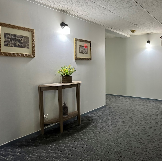 828 Graceland Ave Unit 404, Des Plaines, IL 60016 - corridor with dark colored carpet, baseboards, and a paneled ceiling