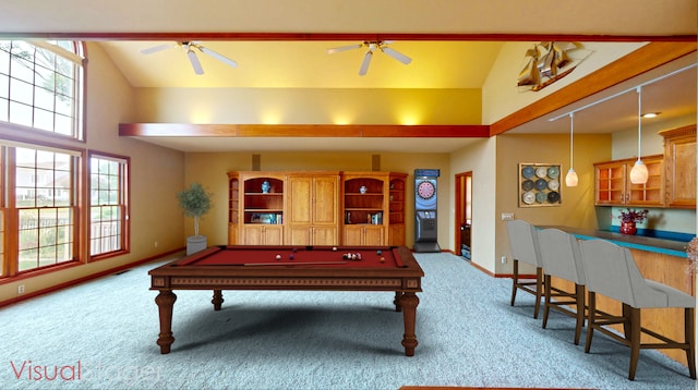 2903 Prairie Meadow Dr, Champaign, IL 61822 - rec room with a ceiling fan, carpet, and pool table