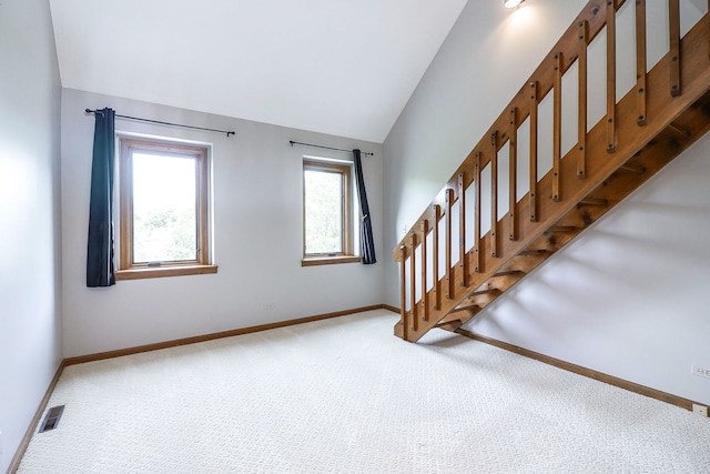 841 Turnbridge Cir, Naperville, IL 60540 - staircase featuring carpet, baseboards, and lofted ceiling