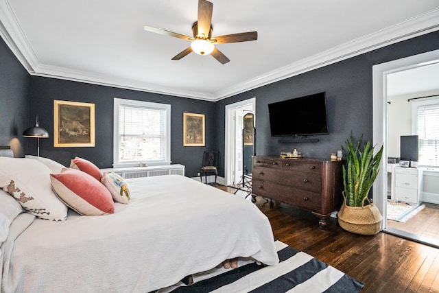 2906 Lincoln St, Evanston, IL 60201 - bedroom featuring hardwood / wood-style flooring, crown molding, a ceiling fan, and ensuite bath