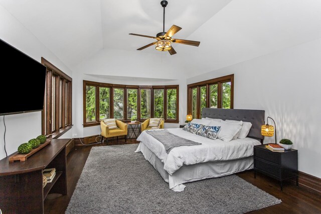 2906 Lincoln St, Evanston, IL 60201 - bedroom featuring wood finished floors, ceiling fan, and high vaulted ceiling