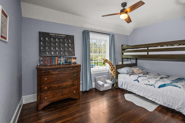 2906 Lincoln St, Evanston, IL 60201 - bedroom featuring wood finished floors, baseboards, ceiling fan, and vaulted ceiling