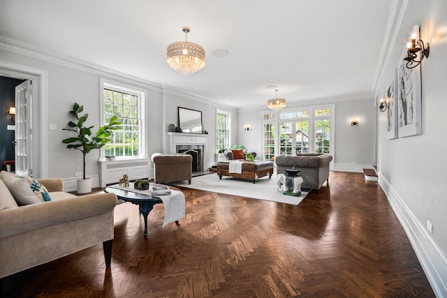 2906 Lincoln St, Evanston, IL 60201 - living room featuring healthy amount of natural light, baseboards, ornamental molding, and a high end fireplace