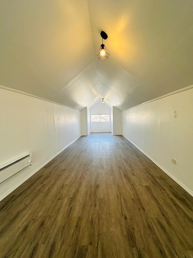 8344 S Ada St, Chicago, IL 60620 - additional living space featuring lofted ceiling, baseboards, dark wood-style floors, and baseboard heating