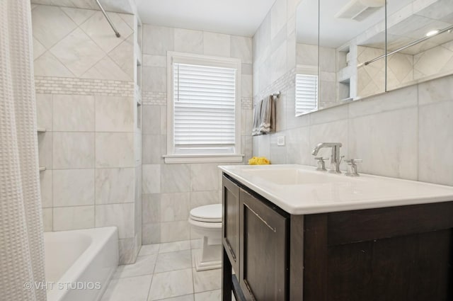 6209 N Legett Ave, Chicago, IL 60646 - full bath with tile walls, vanity, shower / bath combo, and tile patterned flooring