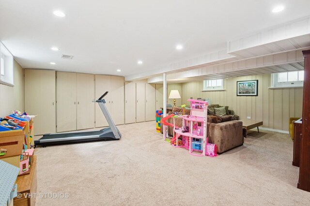6209 N Legett Ave, Chicago, IL 60646 - recreation room with light colored carpet and recessed lighting
