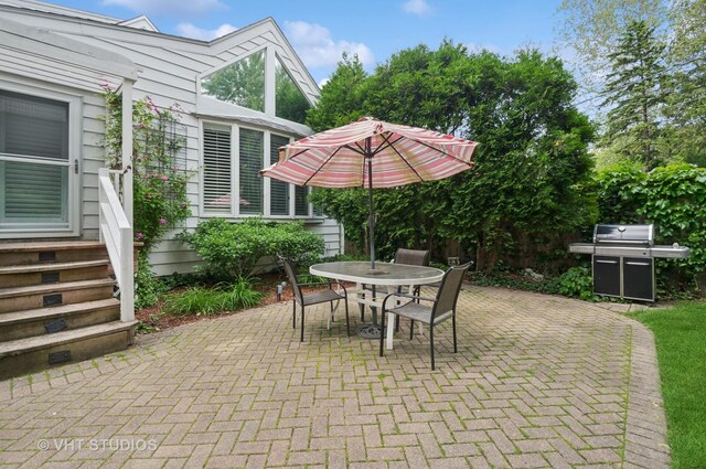 6209 N Legett Ave, Chicago, IL 60646 - view of patio with outdoor dining space, area for grilling, and entry steps