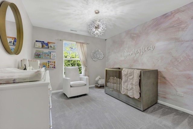 332 Buckingham Ct, Lombard, IL 60148 - carpeted bedroom featuring a chandelier and a nursery area