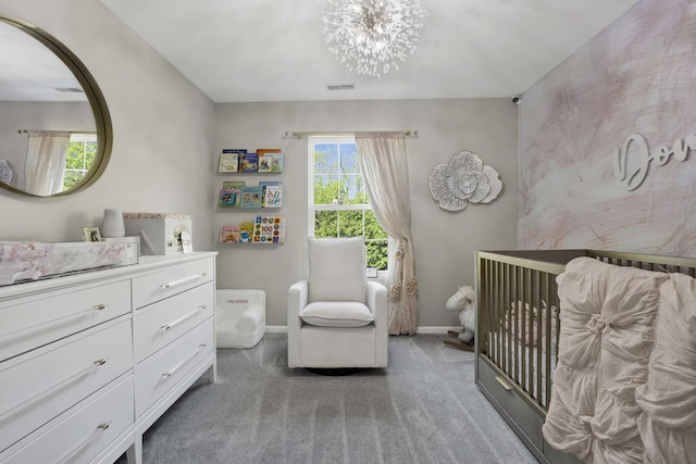 332 Buckingham Ct, Lombard, IL 60148 - carpeted bedroom featuring a crib and a chandelier
