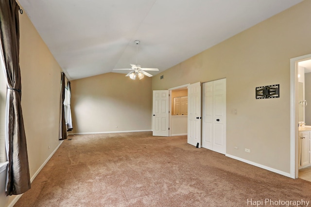 996 Highgate Ln, Grayslake, IL 60030 - spare room with ceiling fan, light carpet, and vaulted ceiling