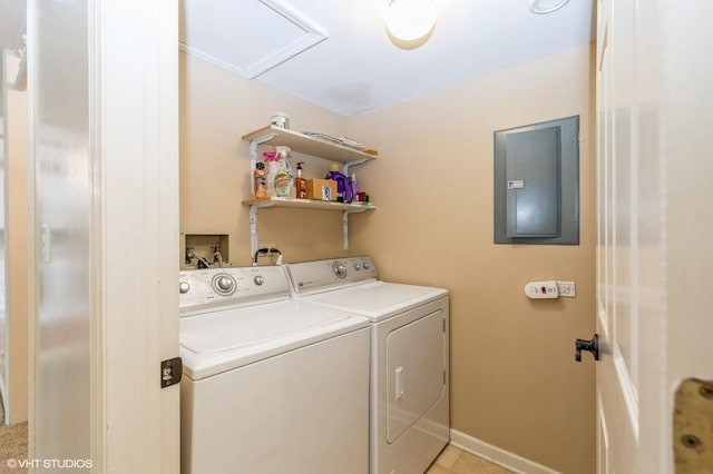 769 Victoria Dr Unit 769, Woodstock, IL 60098 - laundry area featuring electric panel and washing machine and dryer