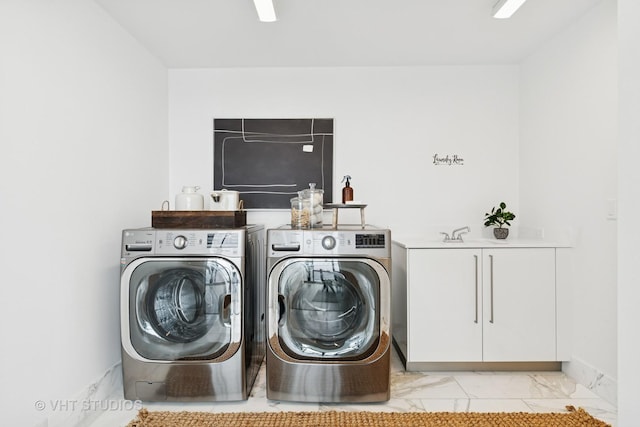363 E Wacker Dr Unit 7501, Chicago, IL 60601 - laundry area with cabinet space, separate washer and dryer, and light marble finish flooring