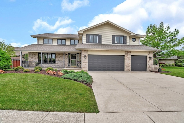 19415 Lisadell Dr, Tinley Park, IL 60487 - view of front of house with a porch, an attached garage, a front lawn, concrete driveway, and brick siding