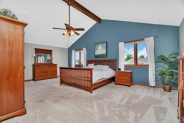 19415 Lisadell Dr, Tinley Park, IL 60487 - bedroom with carpet flooring, multiple windows, beam ceiling, baseboards, and high vaulted ceiling