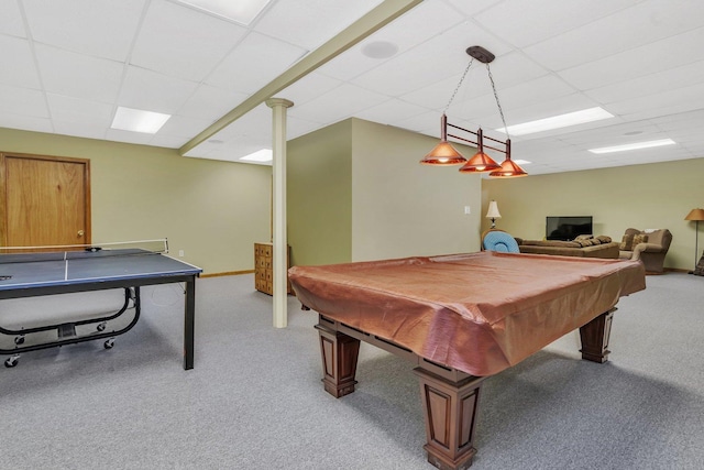 19415 Lisadell Dr, Tinley Park, IL 60487 - game room with a drop ceiling, light colored carpet, billiards, and baseboards