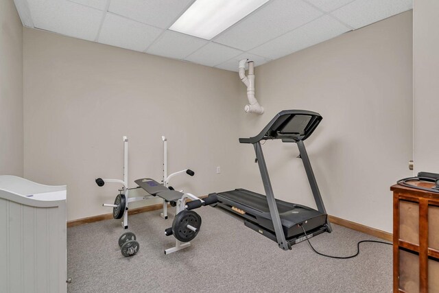 19415 Lisadell Dr, Tinley Park, IL 60487 - exercise area with carpet floors, baseboards, and a paneled ceiling