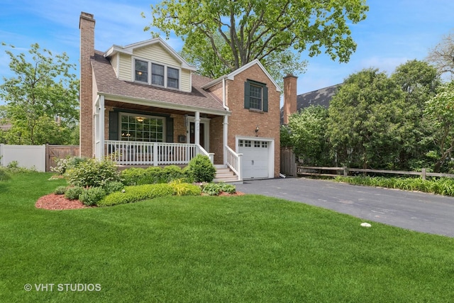 720 Beaver Rd, Glenview, IL 60025 - view of front of property featuring a chimney, a porch, a garage, and asphalt driveway