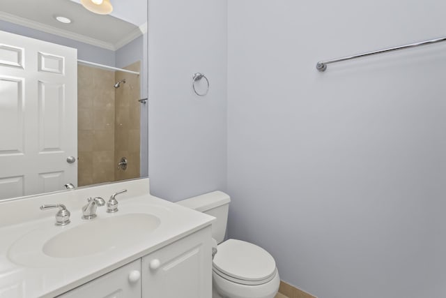 1237 W Farwell Ave Unit 2W, Chicago, IL 60626 - bathroom with ornamental molding, toilet, vanity, and a tile shower