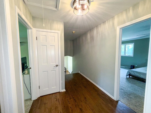 12533 S Iroquois Rd, Palos Park, IL 60464 - hall featuring attic access, wood finished floors, and baseboards