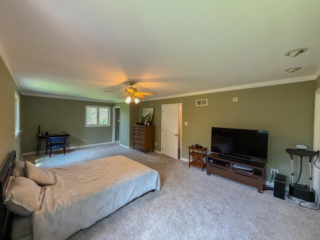 12533 S Iroquois Rd, Palos Park, IL 60464 - carpeted bedroom featuring crown molding, baseboards, and ceiling fan